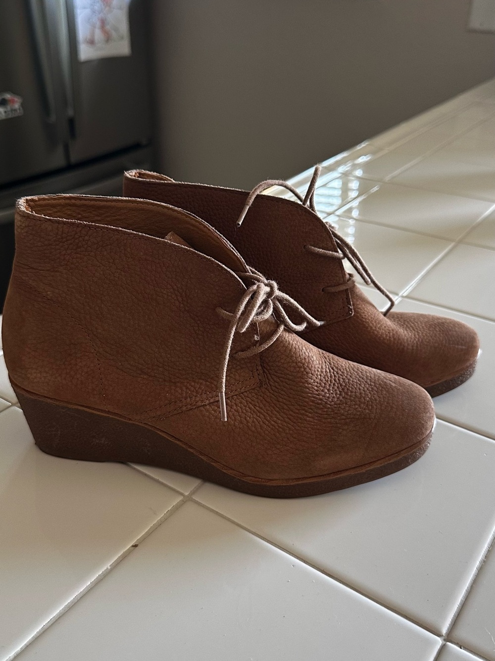 Women's Brown Leather Wedge Ankle Booties - Lucky Brand